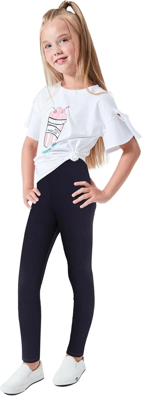LUOUSE Cute Printed Stretch Leggings for Girls,Pants Trousers Ankle Length 4-13 Years
