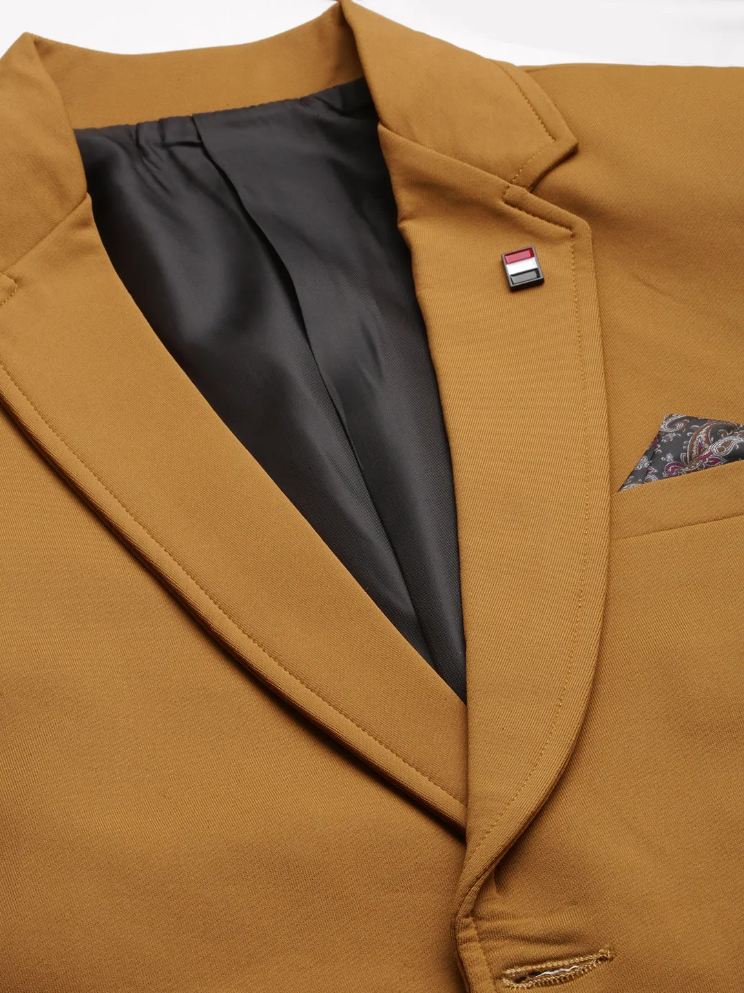 Men Gold Single-Breasted Casual Blazer