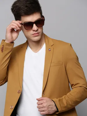 Men Gold Single-Breasted Casual Blazer