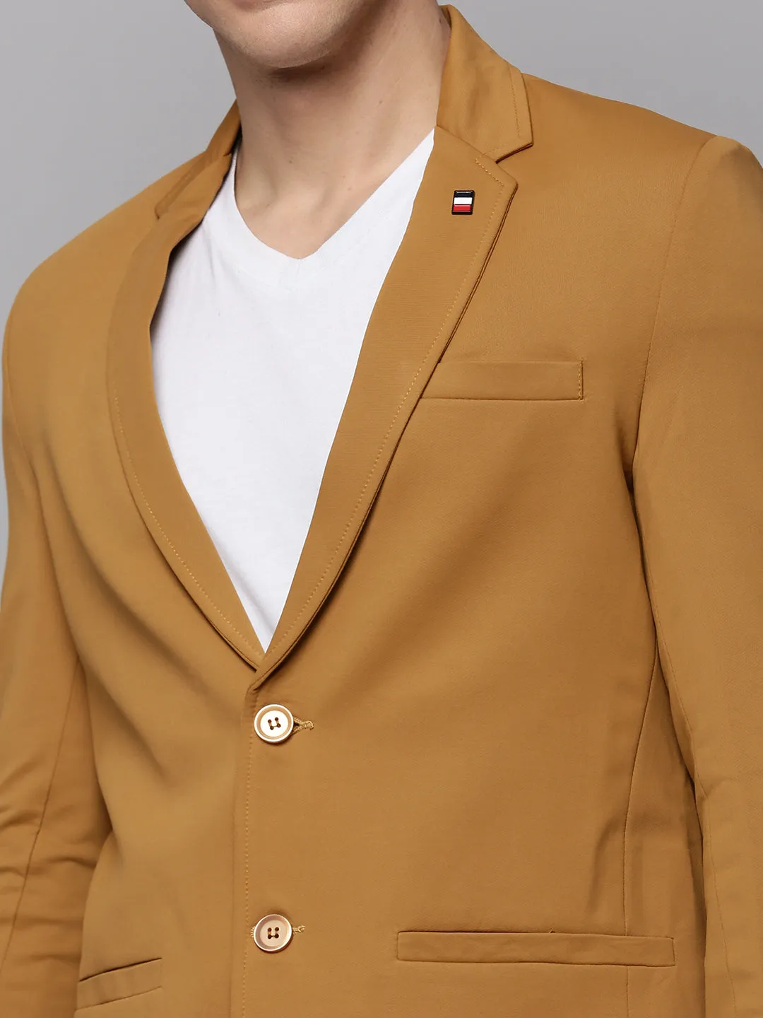 Men Gold Single-Breasted Casual Blazer