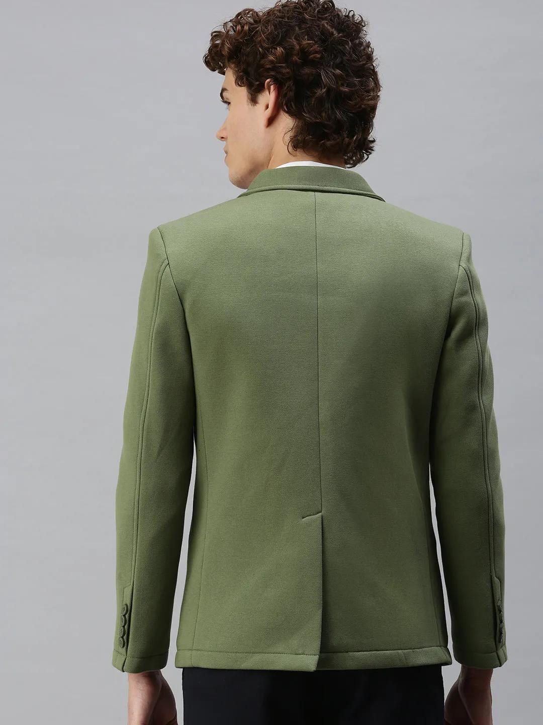 Men Green Solid Single-Breasted Slim-Fit Blazer