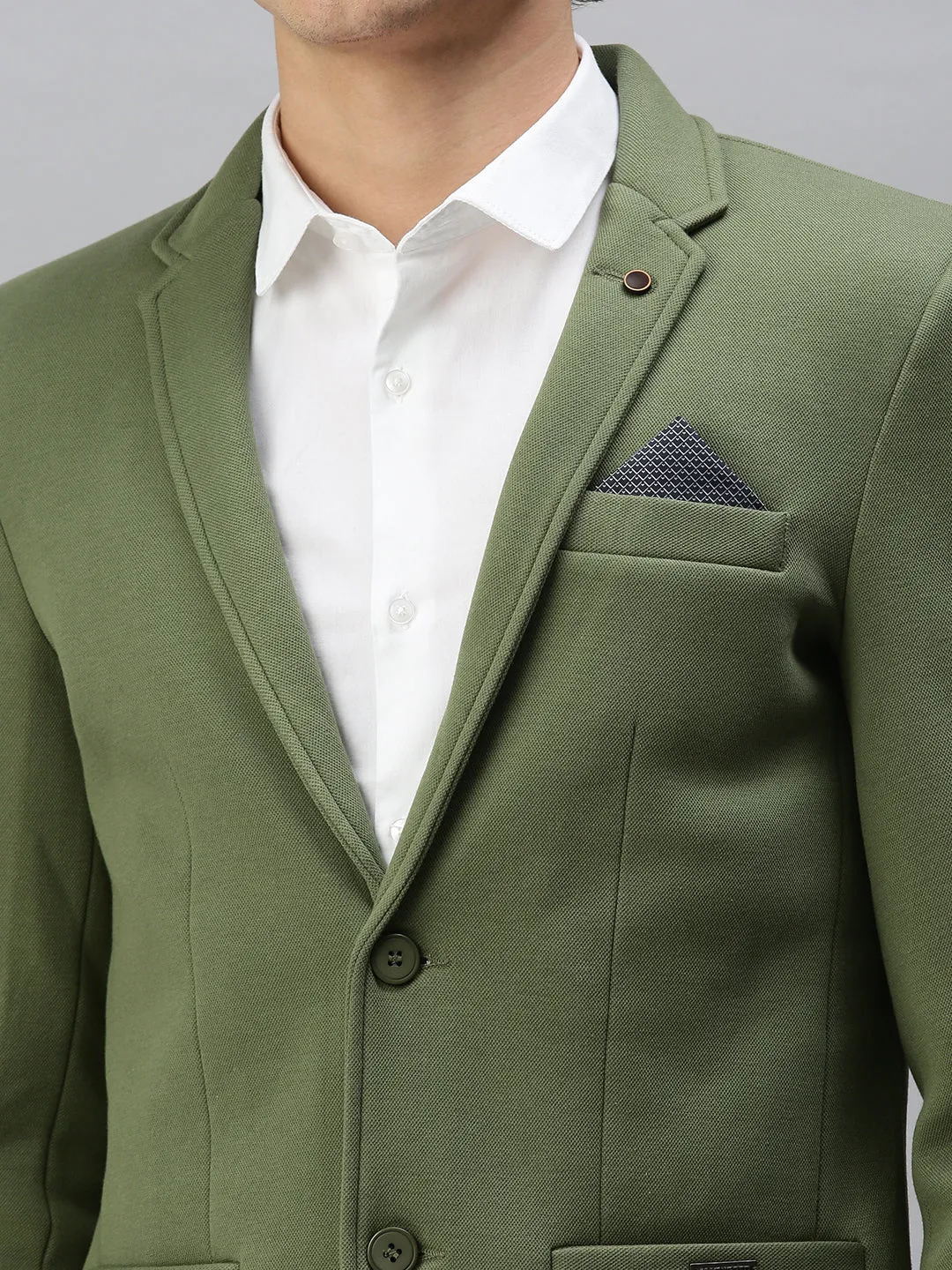 Men Green Solid Single-Breasted Slim-Fit Blazer