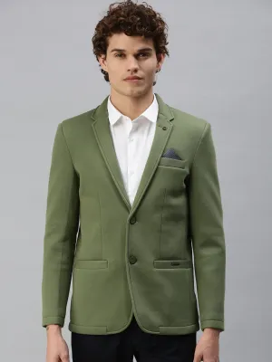 Men Green Solid Single-Breasted Slim-Fit Blazer