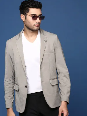 Men Grey Slim Fit Single Breasted Casual Blazer