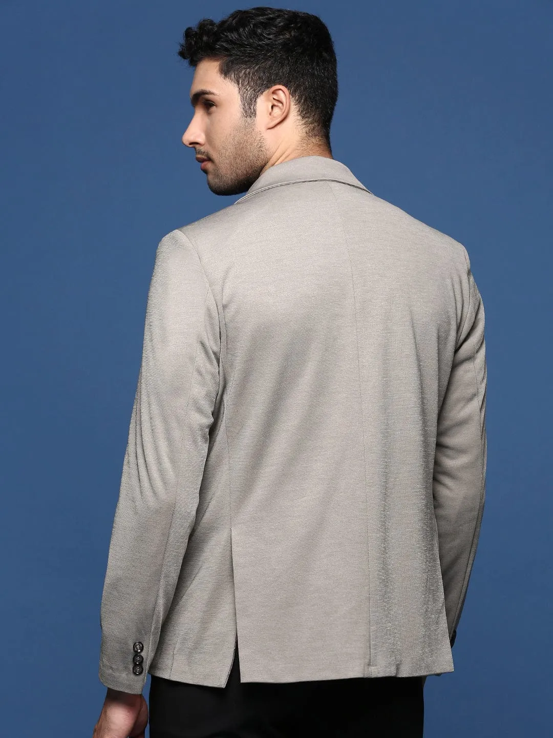 Men Grey Slim Fit Single Breasted Casual Blazer