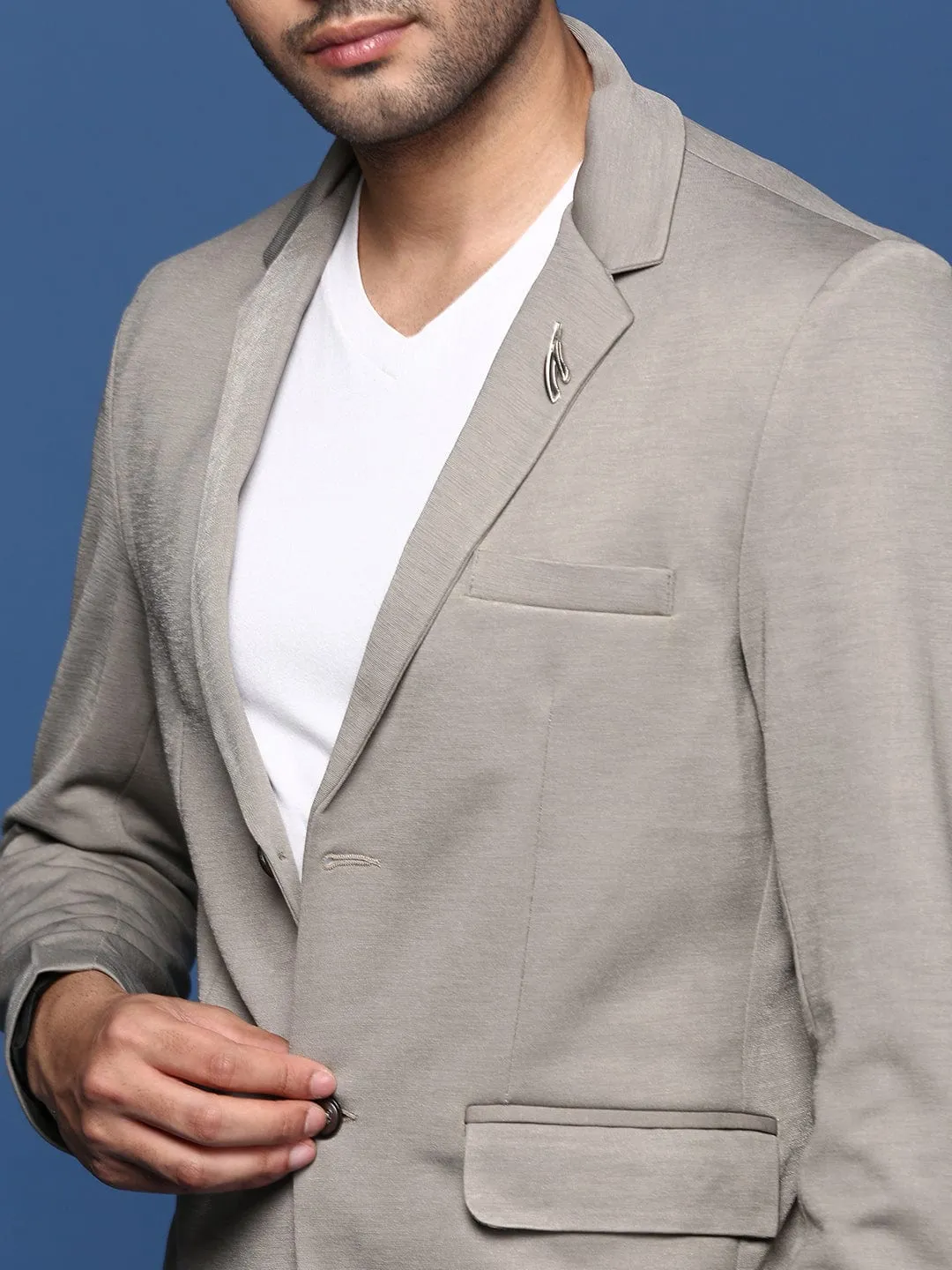 Men Grey Slim Fit Single Breasted Casual Blazer