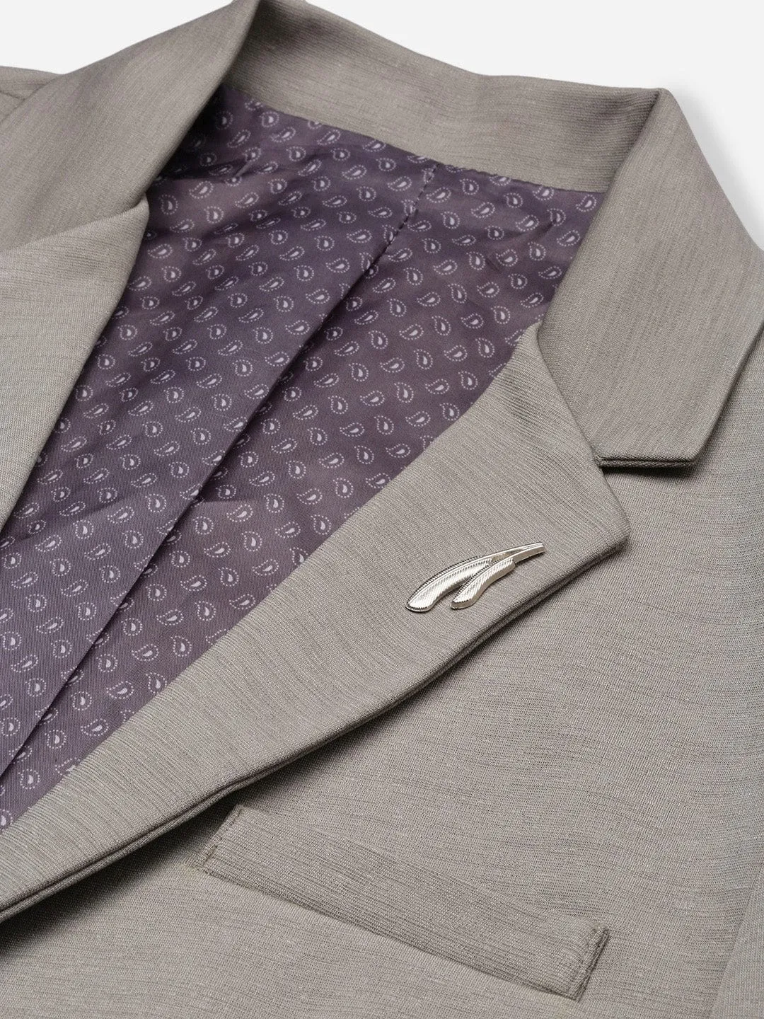 Men Grey Slim Fit Single Breasted Casual Blazer