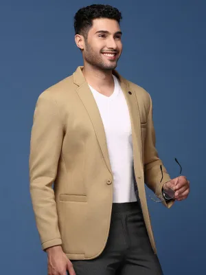 Men Khaki Slim Fit Single Breasted Casual Blazer