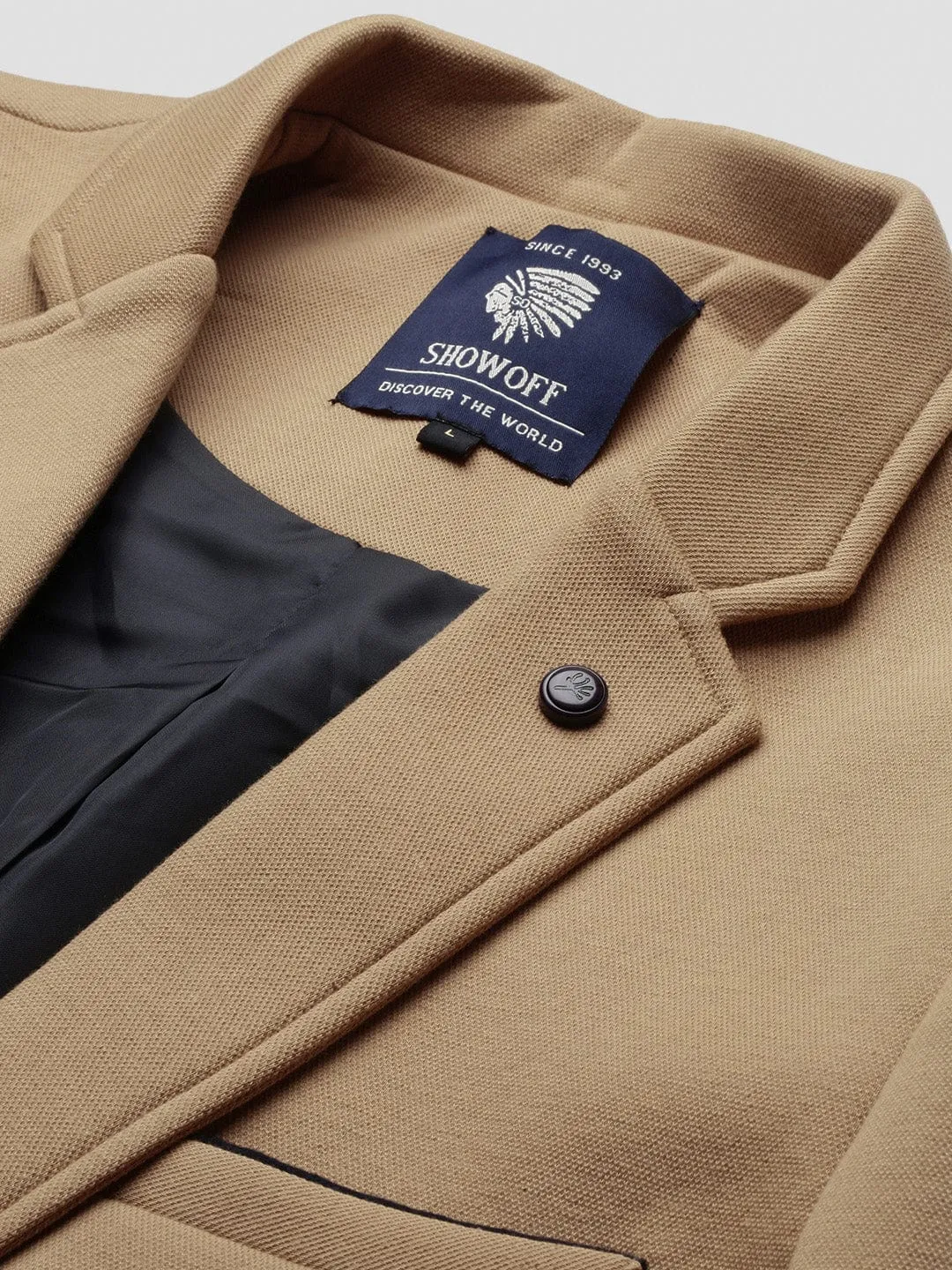 Men Khaki Slim Fit Single Breasted Casual Blazer