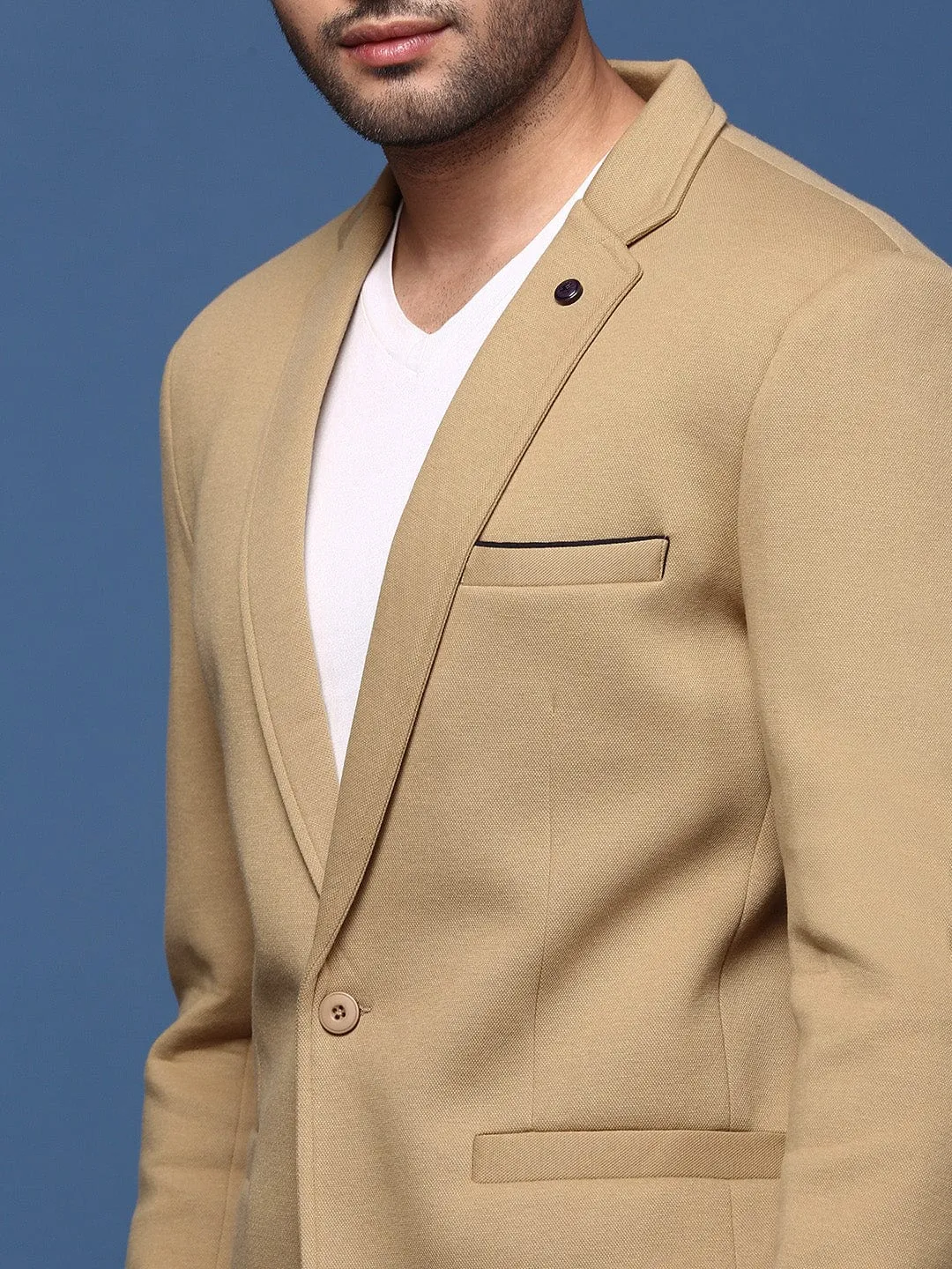 Men Khaki Slim Fit Single Breasted Casual Blazer