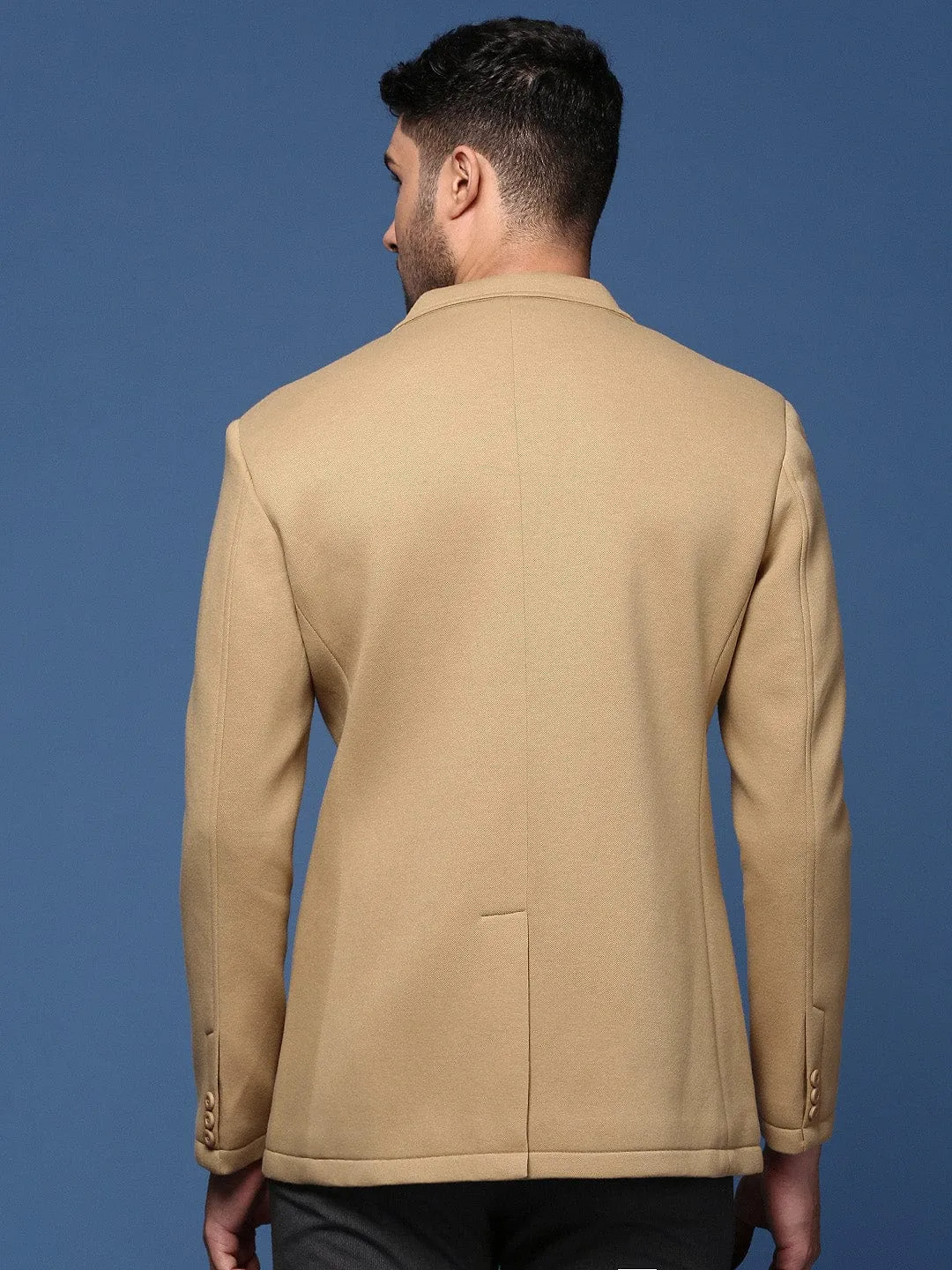 Men Khaki Slim Fit Single Breasted Casual Blazer