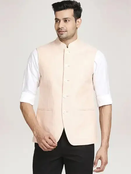 Men Orange Tailored Fit Warp Chambray Cotton Blend Jackets