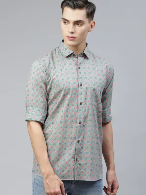 Men's Aqua Green Cotton Full Sleeves Shirt - Taantav