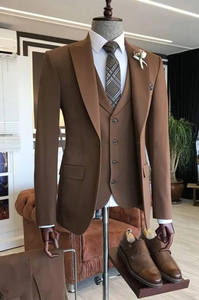 Men's Jacket Vest and Pants Suit Set One Button Party Leisure Peak Lapel Tuxedos