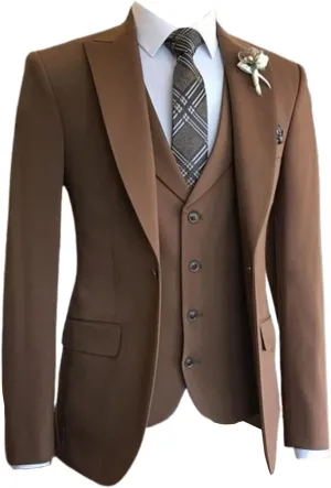 Men's Jacket Vest and Pants Suit Set One Button Party Leisure Peak Lapel Tuxedos