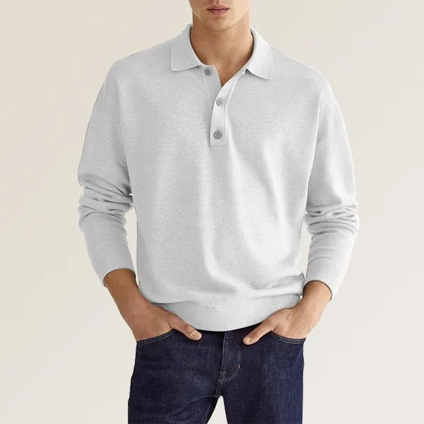 Mens Polo Shirt  Soft Knit Cotton Blend  Classic Fit  Long Sleeve  Ribbed Cuffs