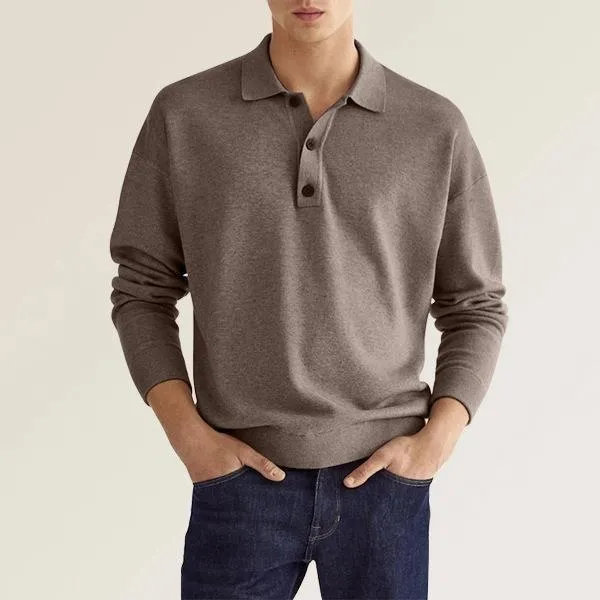 Mens Polo Shirt  Soft Knit Cotton Blend  Classic Fit  Long Sleeve  Ribbed Cuffs