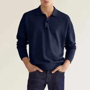Mens Polo Shirt  Soft Knit Cotton Blend  Classic Fit  Long Sleeve  Ribbed Cuffs