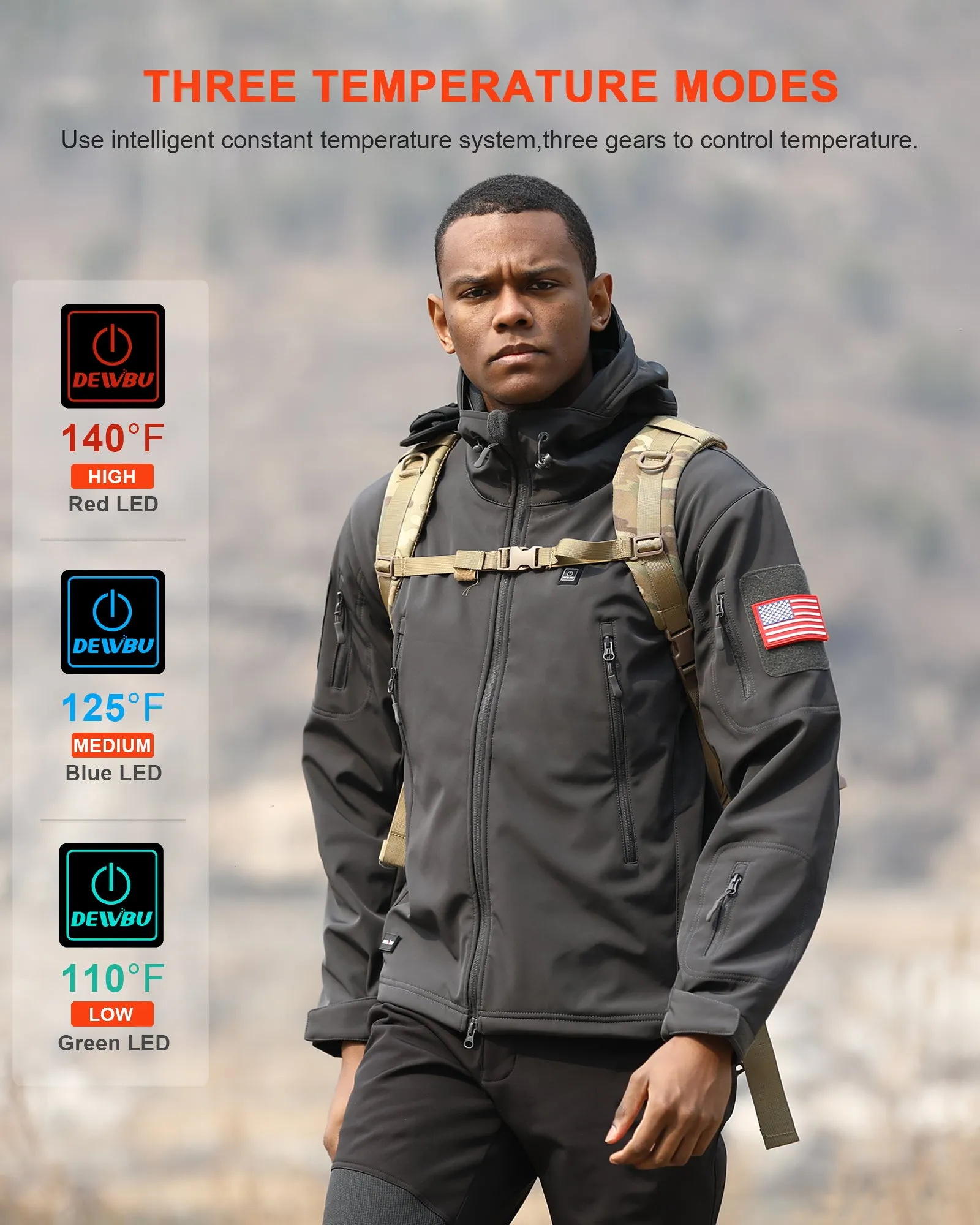 Men's Soft Shell Heated Jacket With 12V Battery Pack - Grey