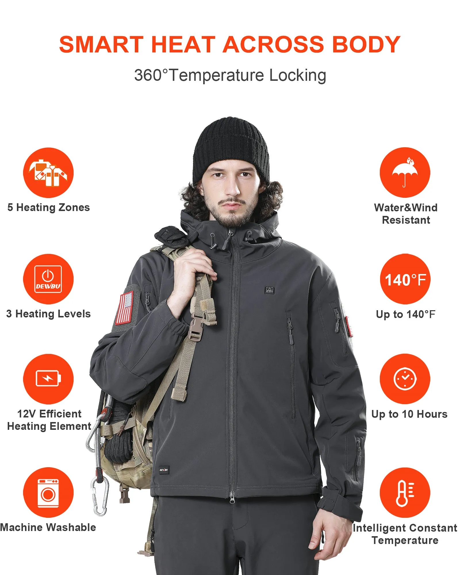 Men's Soft Shell Heated Jacket With 12V Battery Pack - Grey