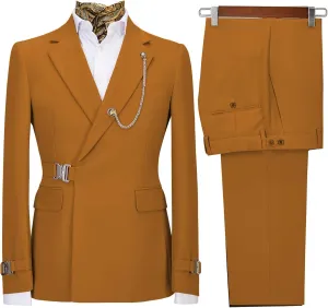 Men's Suits Slim Fit 2 Piece Suits for Men with Metal Buckle Blazer Coat Jacket Pants Set Wedding Prom Mens Tuxedos Suit Set