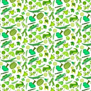 Mini Grass Green I Spy Creatures & Stuff on White Quilting Cotton