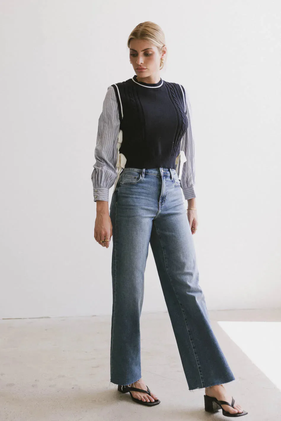 Montie Striped Sweater Top in Navy