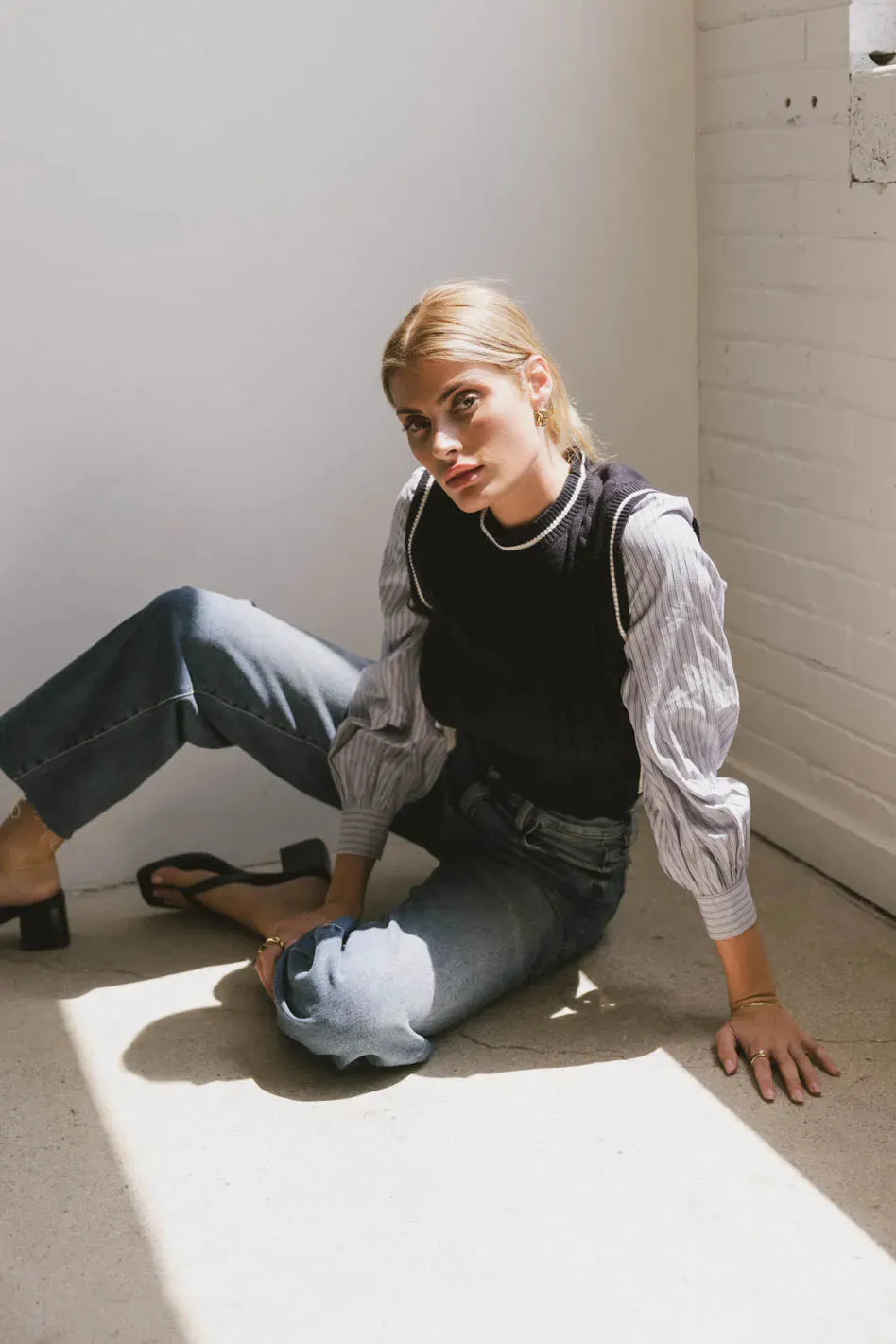 Montie Striped Sweater Top in Navy