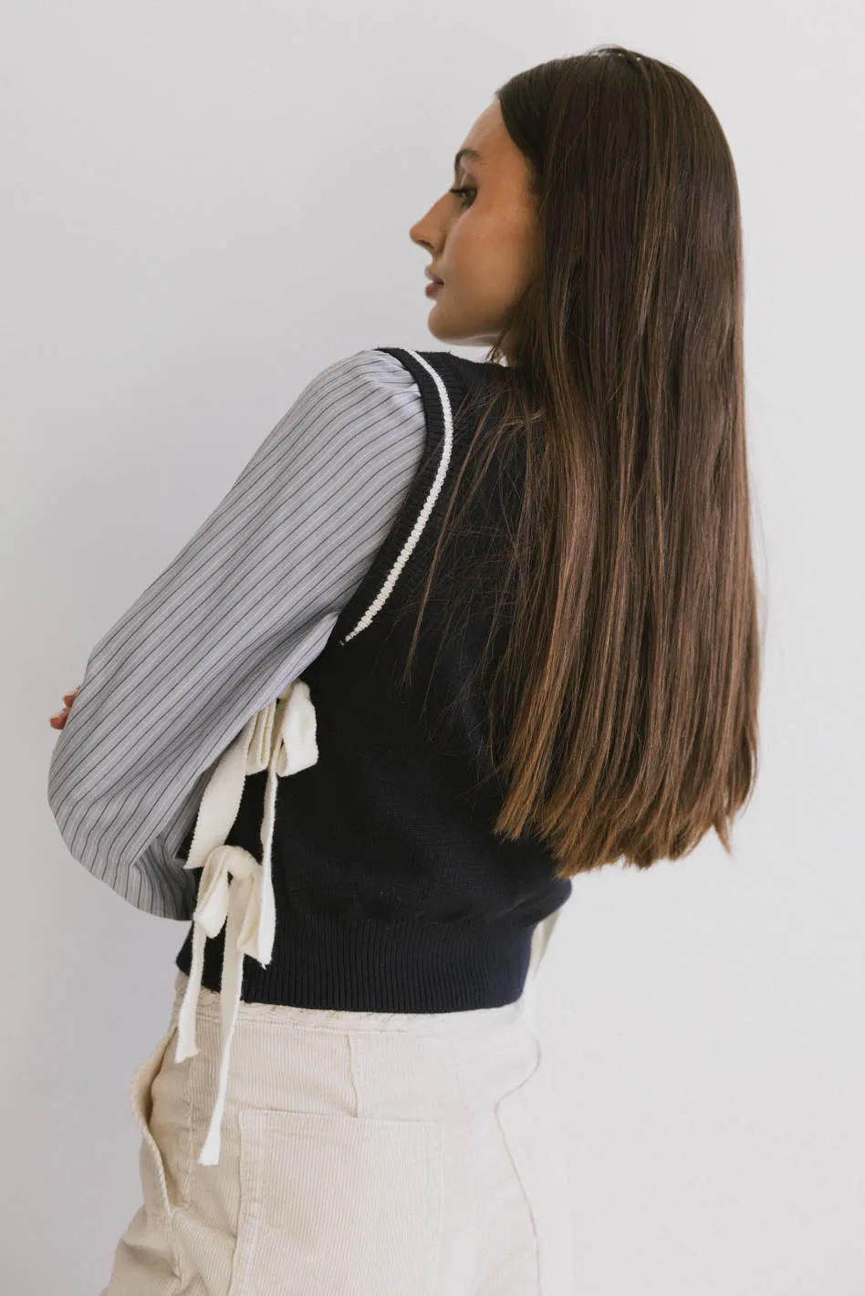 Montie Striped Sweater Top in Navy