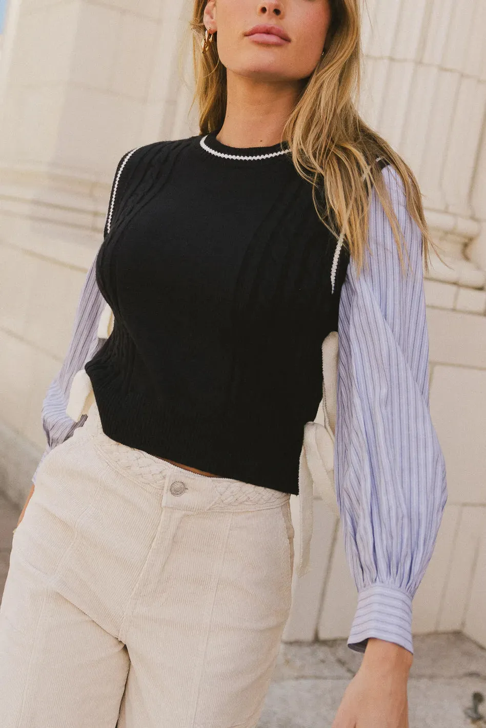 Montie Striped Sweater Top in Navy