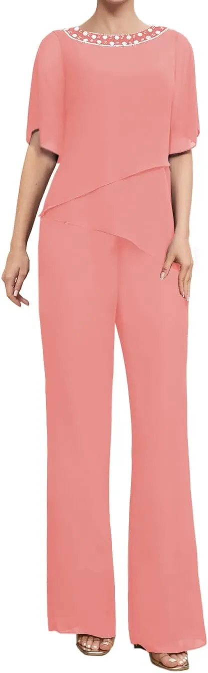 Mother of The Bride Pants Suits for Wedding Chiffon Womens Pant Suit for Wedding Guest Dresses 2 Piece