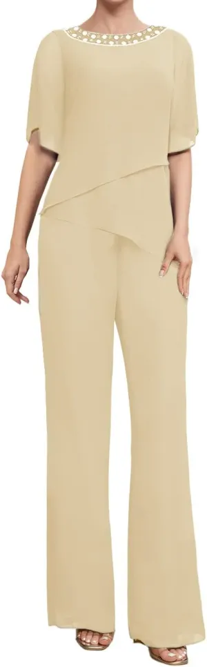 Mother of The Bride Pants Suits for Wedding Chiffon Womens Pant Suit for Wedding Guest Dresses 2 Piece