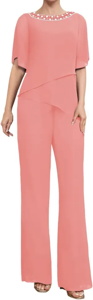 Mother of The Bride Pants Suits for Wedding Chiffon Womens Pant Suit for Wedding Guest Dresses 2 Piece