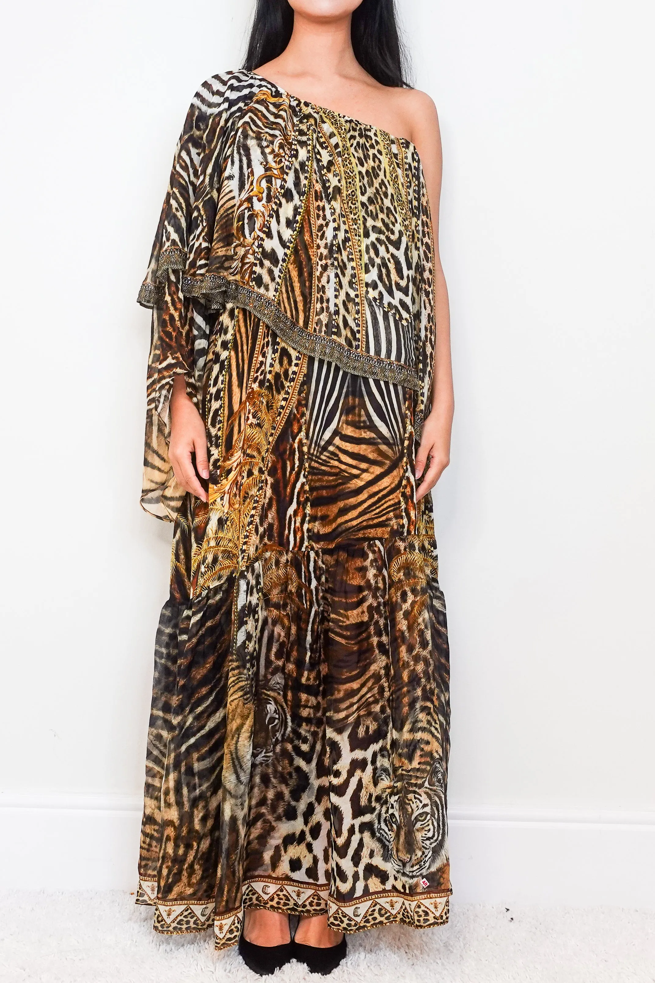 New animal print one shoulder tiered dress RRP £500