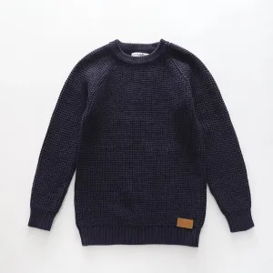 Older Boys Waffle Knit Navy Jumper