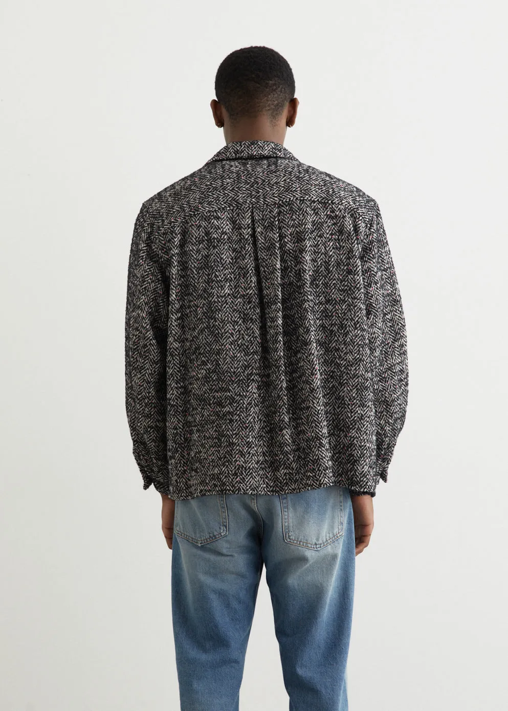Open Collar Nep Tweed Shirt