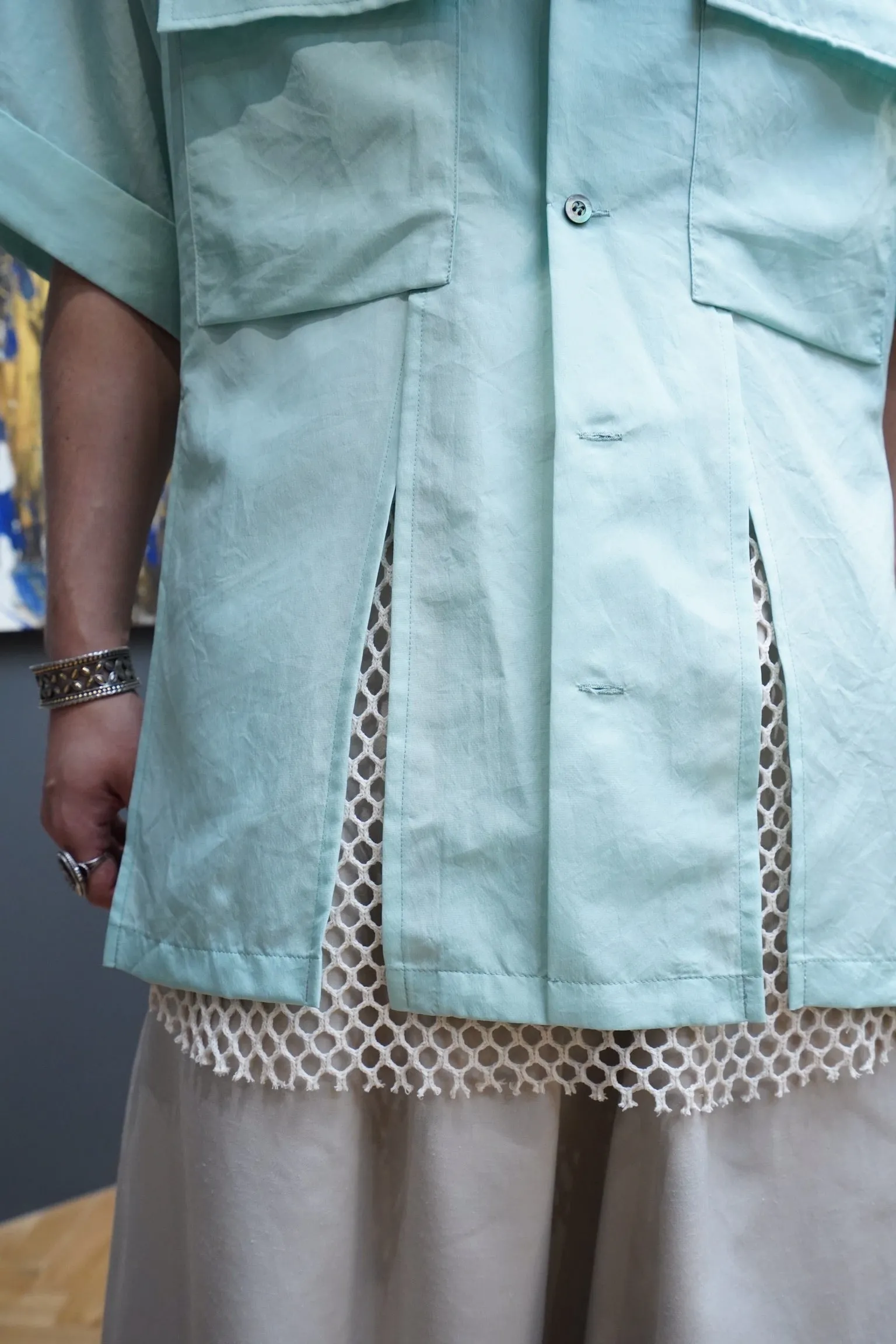 OPEN COLLAR SLIT SHIRT (MINT)