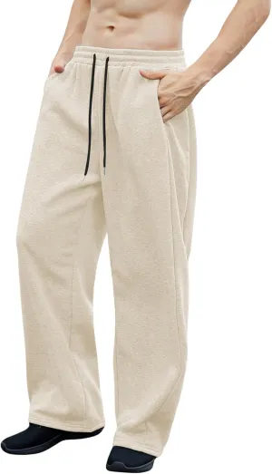 OYOANGLE Men's Drawstring Waist Straight Wide Leg Baggy Pants Workout Athletic Sweatpants with Pocket