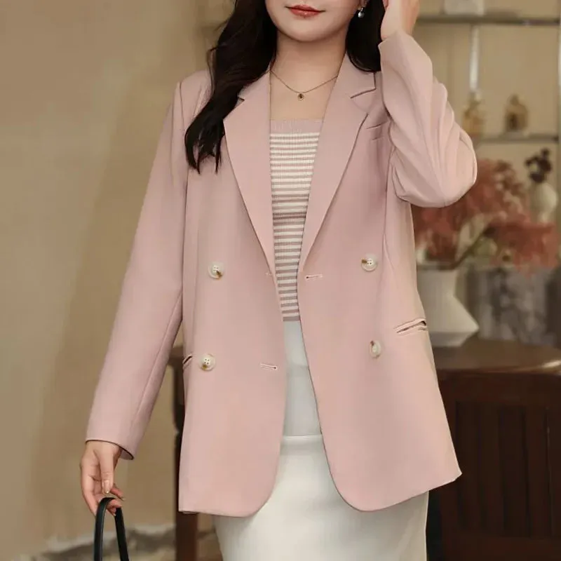 Pink Twill Drape Casual Anti-Wrinkle Gentle Blazers Plus Size Women Suit Spring 2024 Jacket