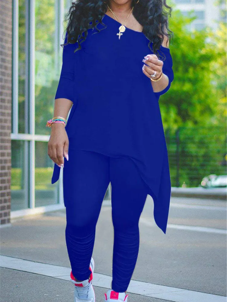 Plus Size Two Piece One Shoulder Tops  Pants