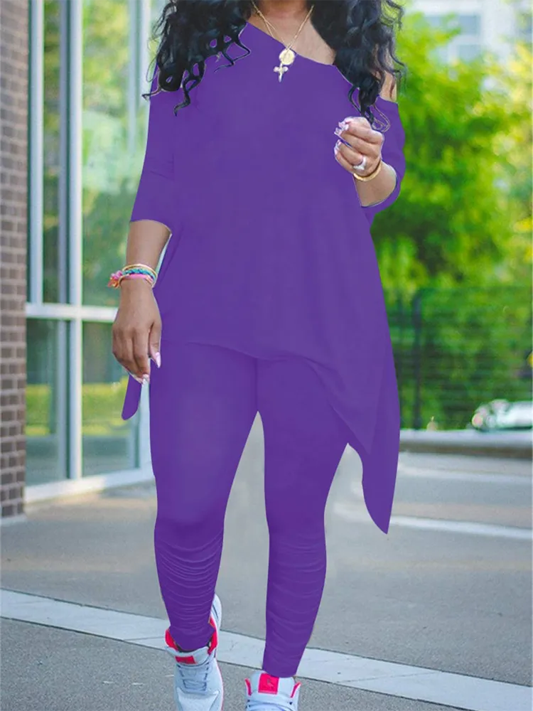 Plus Size Two Piece One Shoulder Tops  Pants