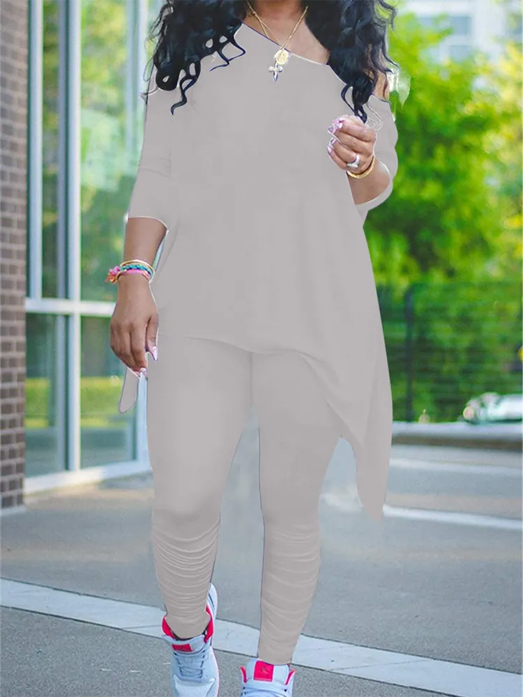 Plus Size Two Piece One Shoulder Tops  Pants