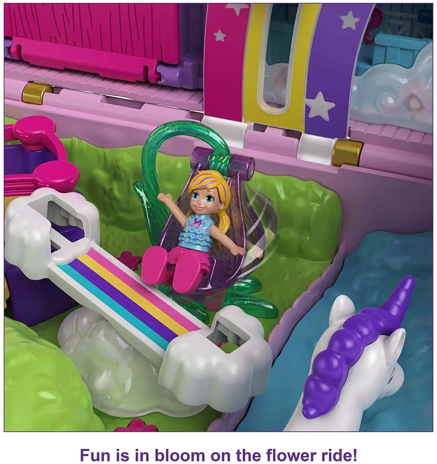 Polly Pocket Unicorn Party Large Compact Playset with Micro Polly & Lila Dolls, 25  Surprises