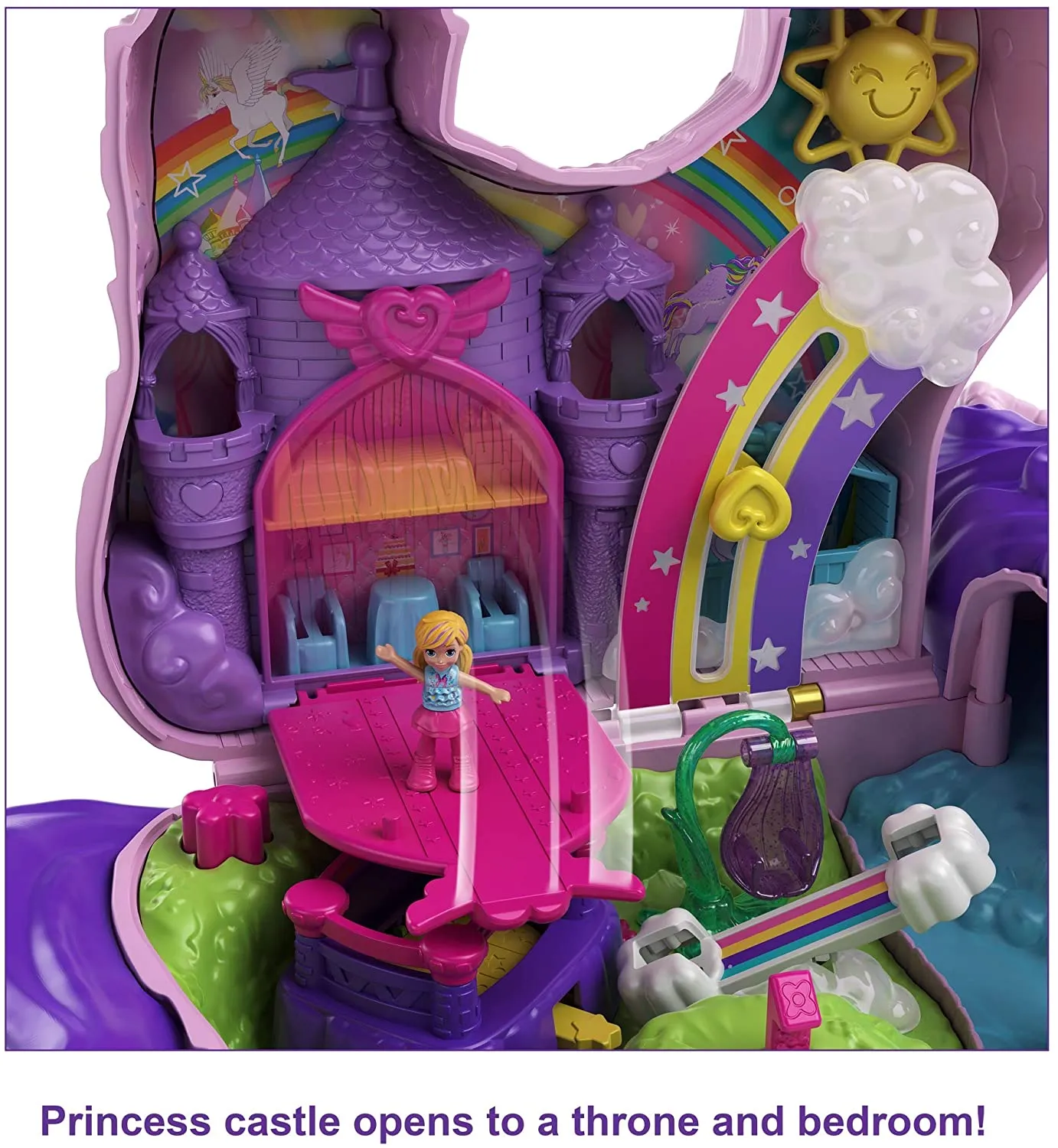 Polly Pocket Unicorn Party Large Compact Playset with Micro Polly & Lila Dolls, 25  Surprises
