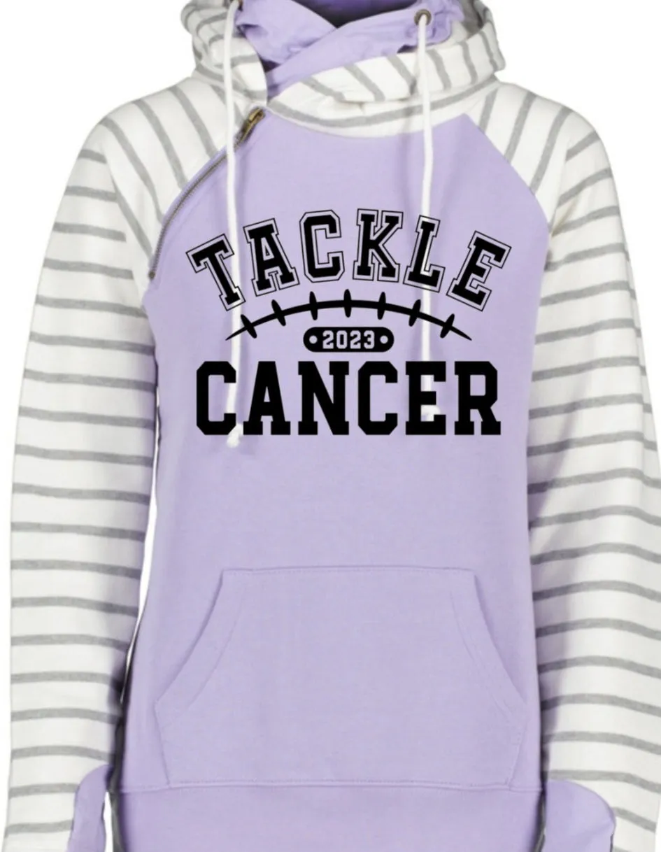 Purple Tackle Cancer Football Laces Purple Cowl Double Hood Top