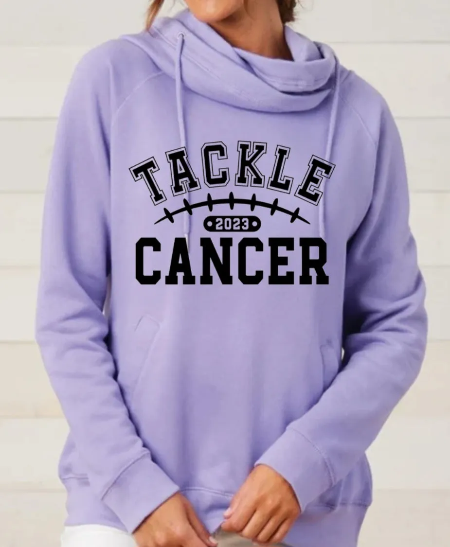 Purple Tackle Cancer Football Laces Purple Cowl Double Hood Top