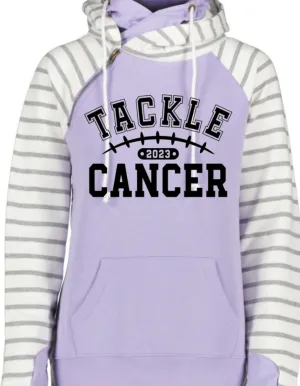 Purple Tackle Cancer Football Laces Purple Cowl Double Hood Top