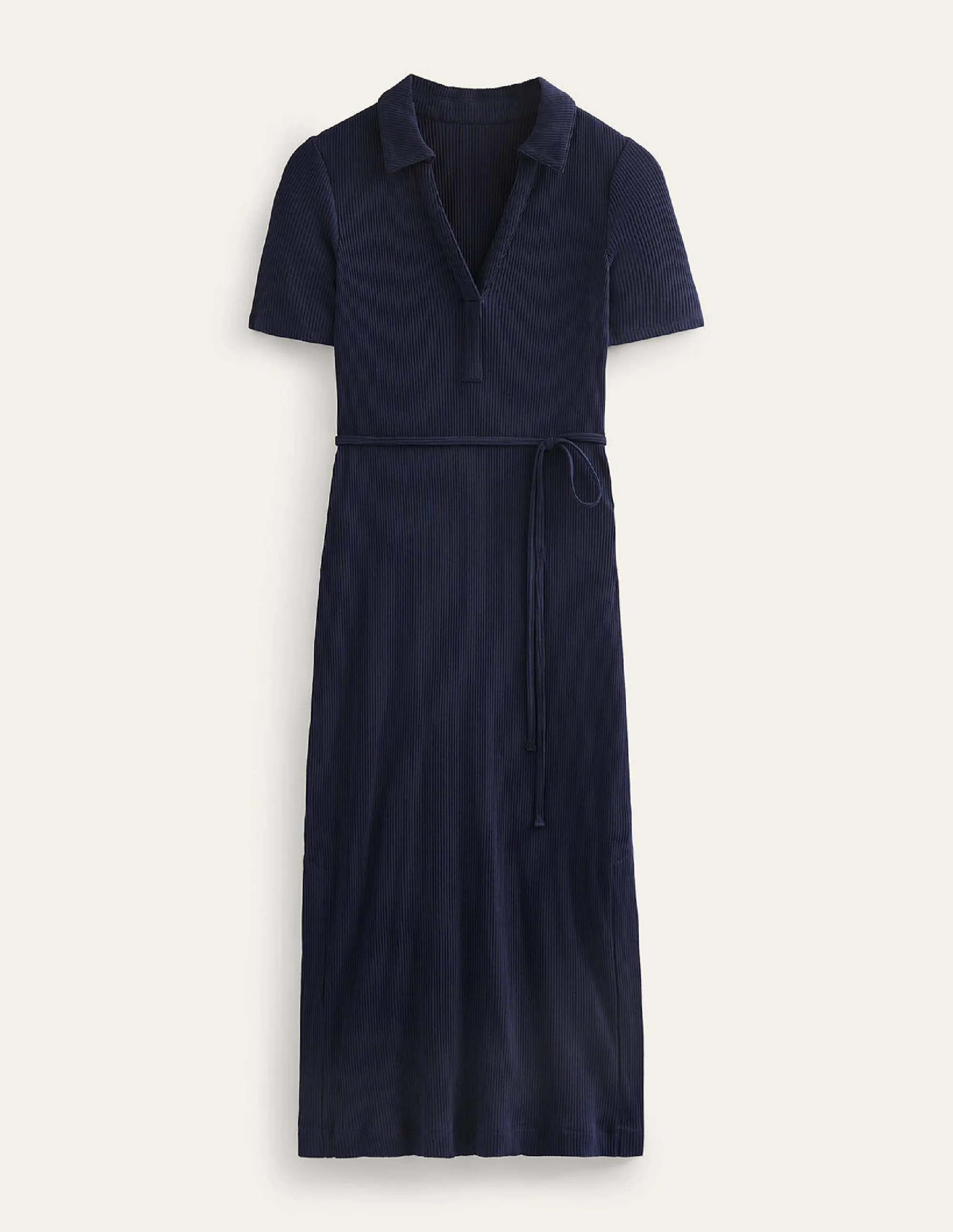 Ribbed-Jersey Midi Shirt Dress-Navy
