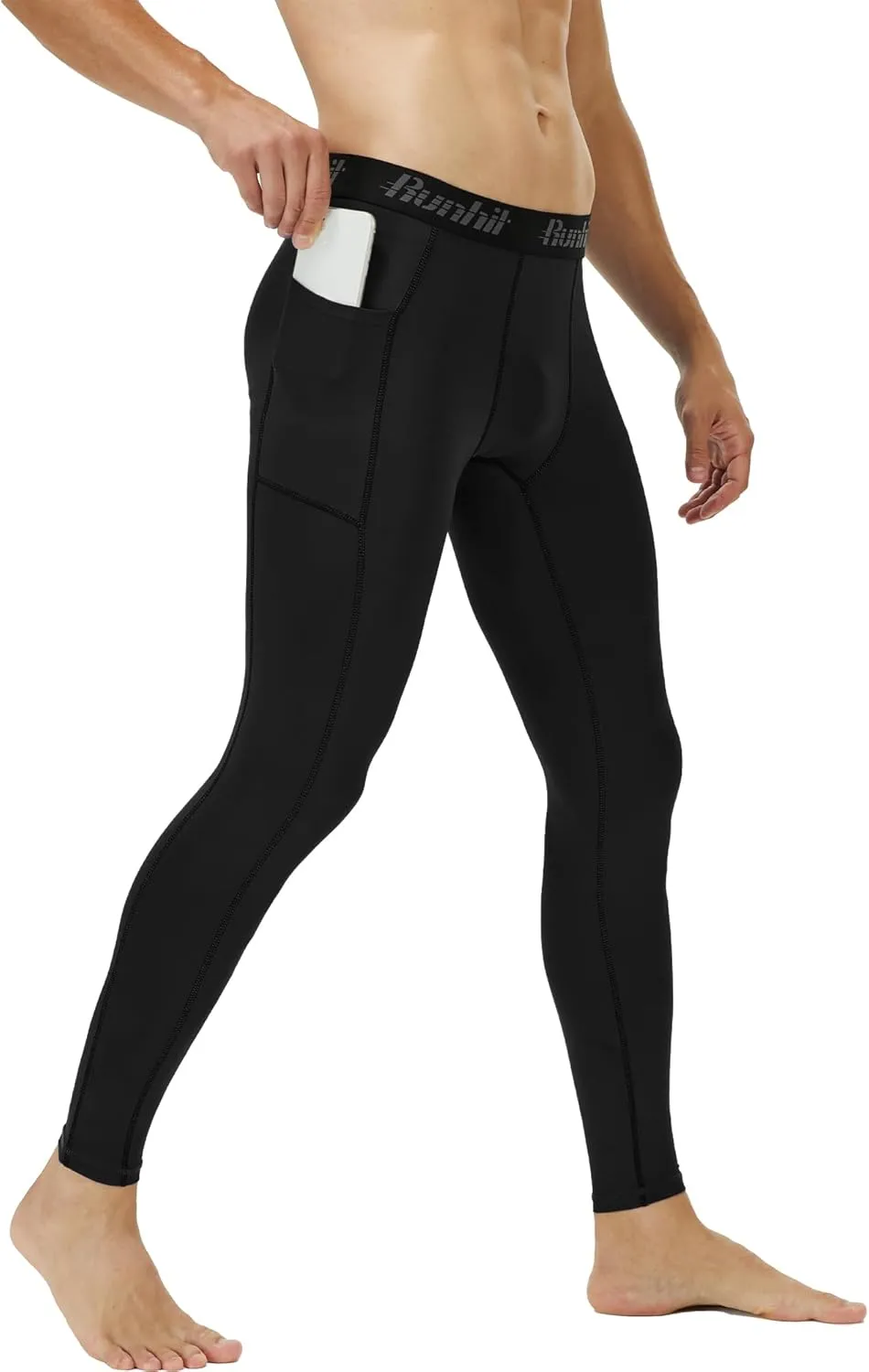 Runhit Mens Compression Pants Running Tights Pockets Sports Leggings Spandex Workout Cycling Athletic Thermal