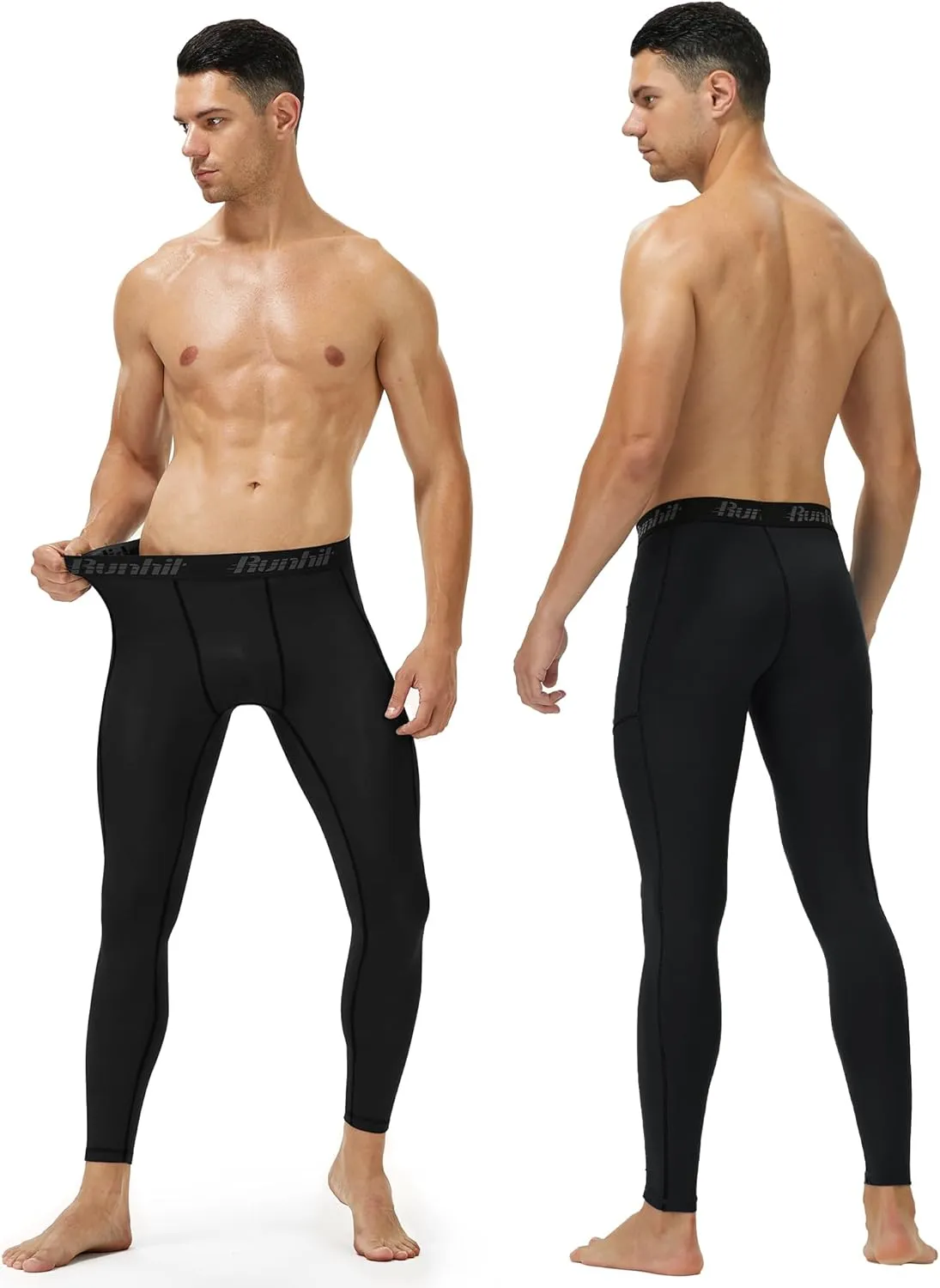 Runhit Mens Compression Pants Running Tights Pockets Sports Leggings Spandex Workout Cycling Athletic Thermal
